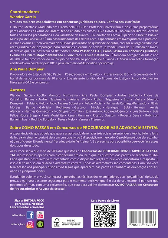 Como passar em concursos de procuradorias e advocacia estatal - 2.900 questões comentadas: Como passar em concursos de procuradorias e advocacia estatal - 2.900 questões comentadas Quarta Capa