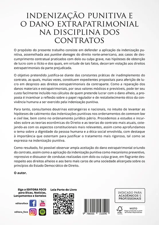 Indenização punitiva e o dano extrapatrimonial na disciplina dos contratos: Indenização punitiva e o dano extrapatrimonial na disciplina dos contratos Quarta Capa