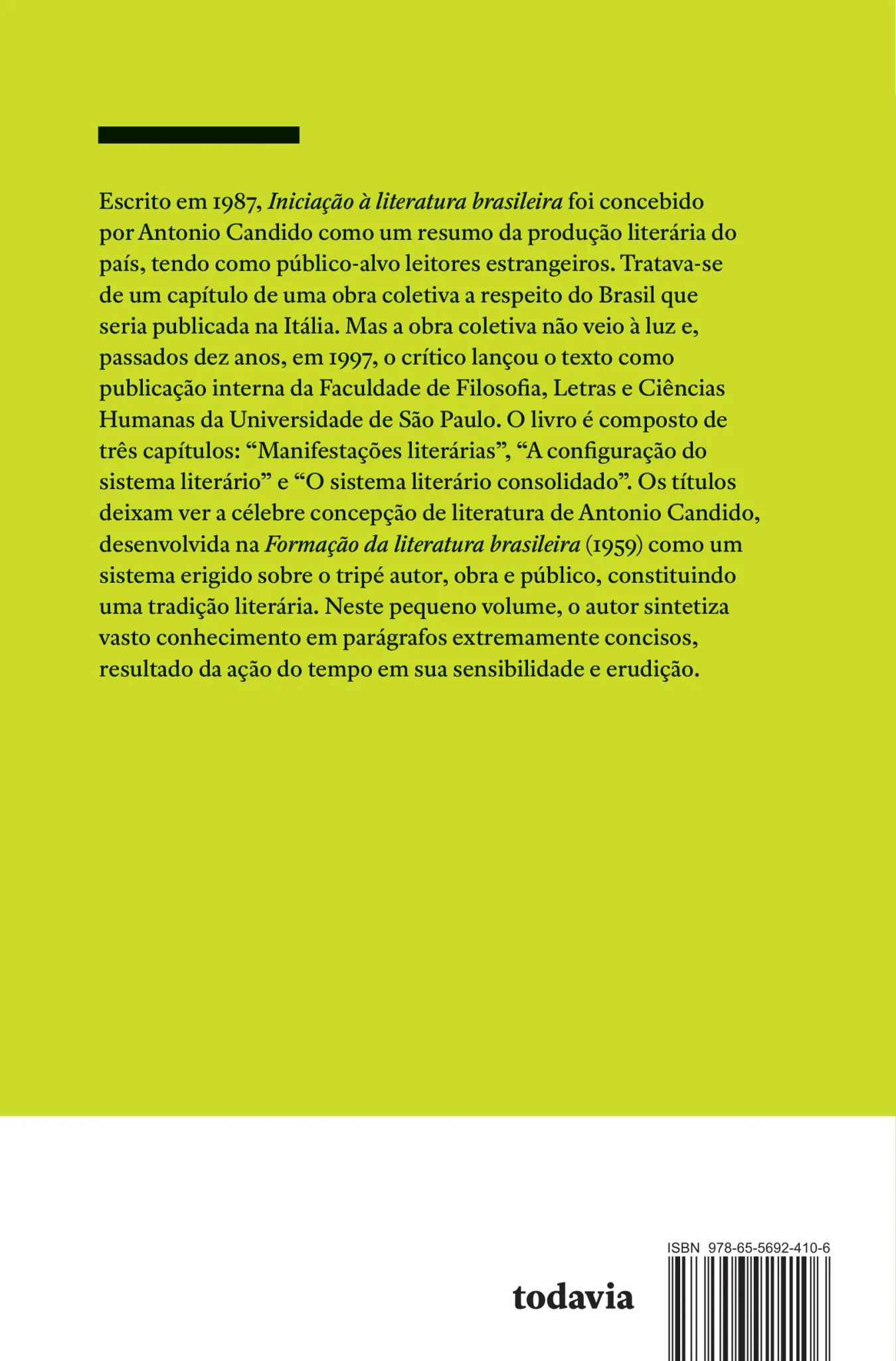 Iniciação à literatura brasileira: Iniciação à literatura brasileira Quarta Capa