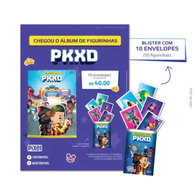 Kit de 10 envelopes com 50 cromos do Livro ilustrado oficial PK XD