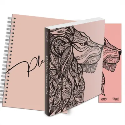 Kit leão rosa - planner capa lisa + bíblia brochura naa + marca página