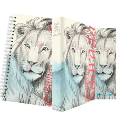 Kit leão traços - planner + bíblia capa dura nvt + marca página
