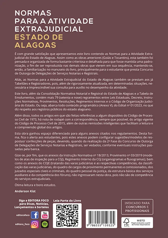 Normas para a atividade extrajudicial estado de Alagoas: Normas para a atividade extrajudicial estado de Alagoas Quarta Capa