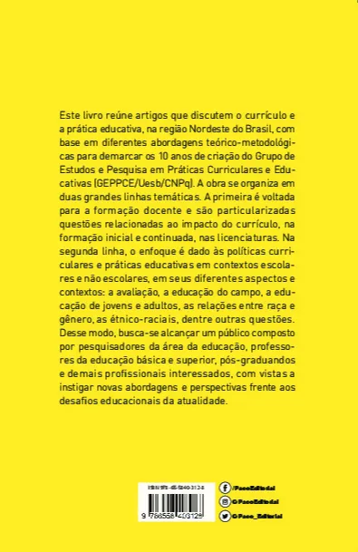 Políticas, práticas curriculares e educativas em contextos escolares e não escolares: Políticas, práticas curriculares e educativas em contextos escolares e não escolares Quarta Capa