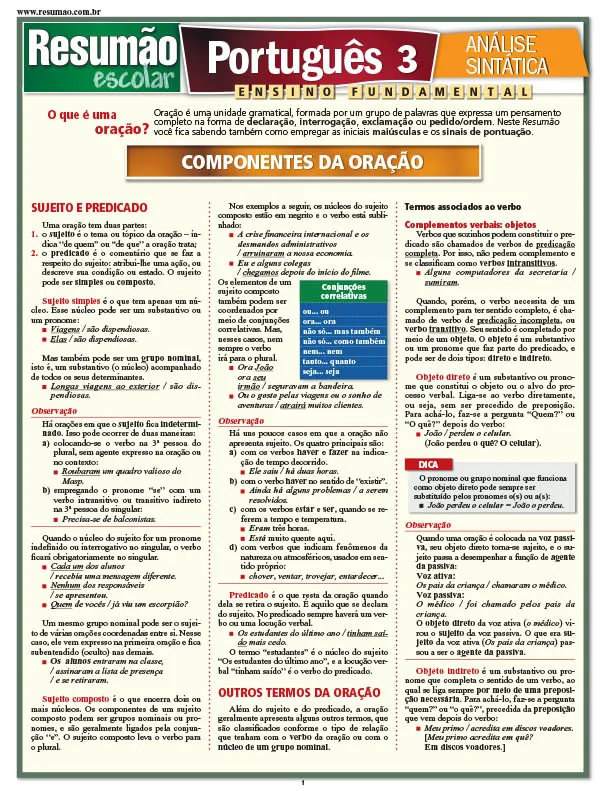 Português 3 – Análise sintática: Português 3 – Análise sintática: