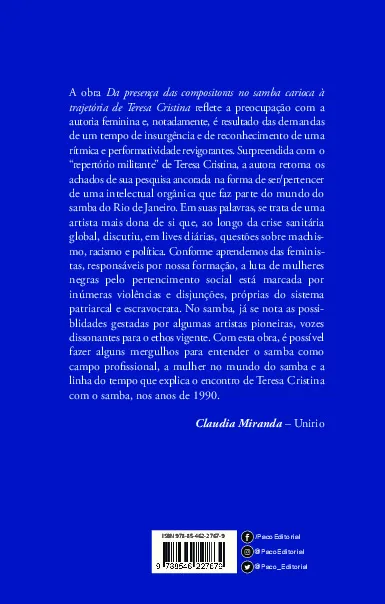 Da presença das compositoras no samba carioca à trajetória de Teresa Cristina: Da presença das compositoras no samba carioca à trajetória de Teresa Cristina Quarta Capa