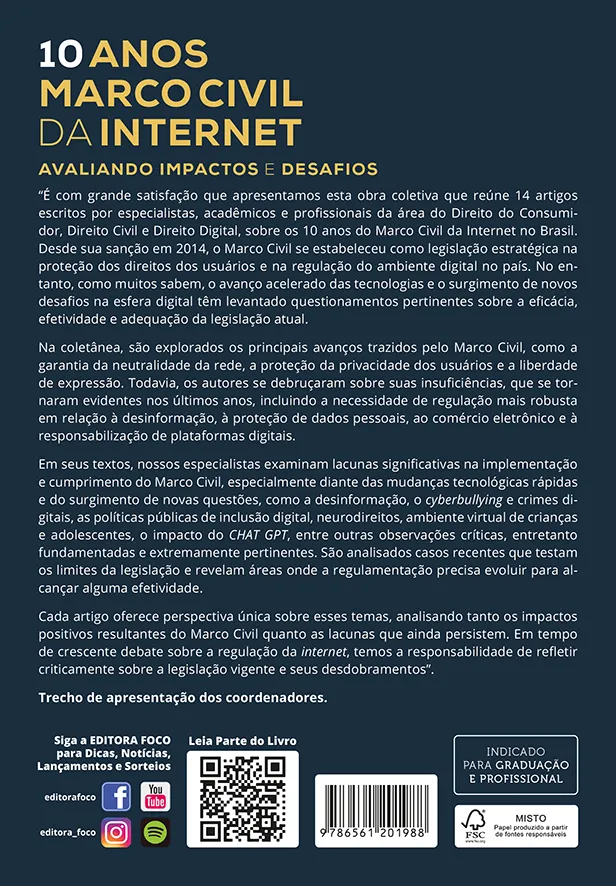 10 anos Marco Civil da Internet - Avaliando impactos e desafios - 1ª ED - 2025: 10 anos Marco Civil da Internet - Avaliando impactos e desafios - 1ª ED - 2025 Quarta Capa