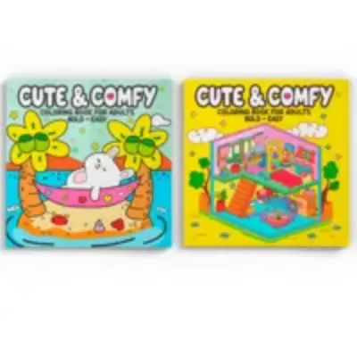 Coleção Cute & Comfy Coloring Book for Adults - Bold Easy - Kit com 2 Livros de Colorir Adulto
