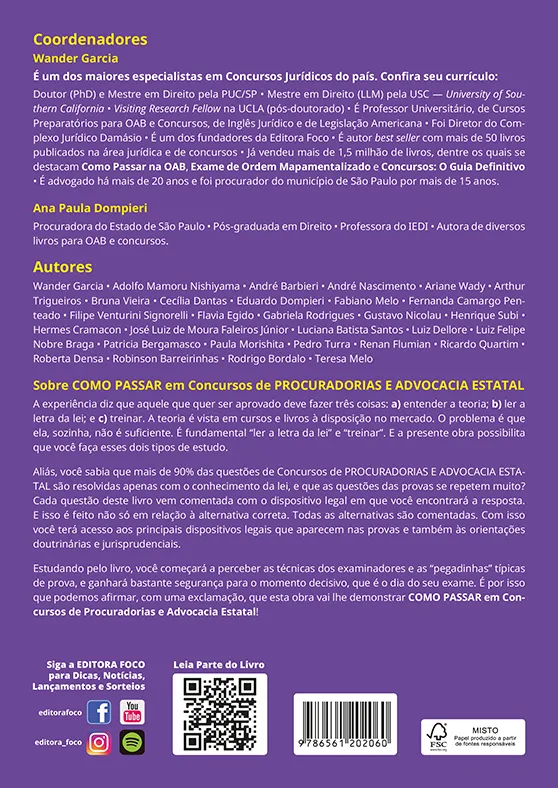 Como passar em concursos de procuradorias e advocacia estatal - 2.000 questões comentadas: Como passar em concursos de procuradorias e advocacia estatal - 2.000 questões comentadas Quarta Capa