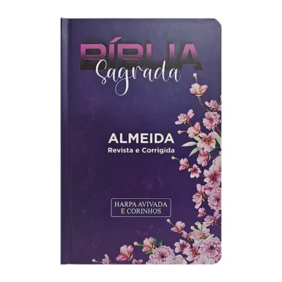 Bíblia letra gigante ARC PPM PJV com harpa e corinhos ‐ floral roxa
