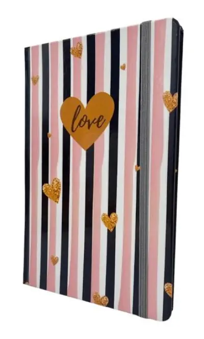 Caderno de Anotações tipo Moleskine Caderneta sem Pauta Capa Dura com Elástico - Love listras