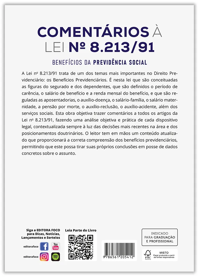 Comentários Á Lei Nº 8.213/91 - Benefícios Da Previdência Social - 3ª Ed - 2025: Comentários Á Lei Nº 8.213/91 - Benefícios Da Previdência Social - 3ª Ed - 2025 Quarta Capa