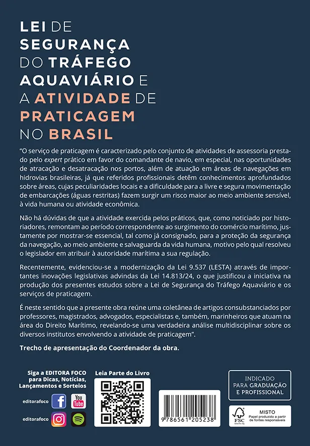 Lei de segurança do tráfego aquaviário e a atividade de praticagem no Brasil - 1ª Ed - 2025: Lei de segurança do tráfego aquaviário e a atividade de praticagem no Brasil - 1ª Ed - 2025 Quarta Capa