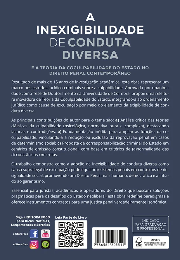 A Inexigibilidade de Conduta Diversa - 1ª Ed - 2025: E a Teoria da Coculpabilidade do Estado no Direito Penal Contemporâneo A Inexigibilidade de Conduta Diversa - 1ª Ed - 2025 Quarta Capa