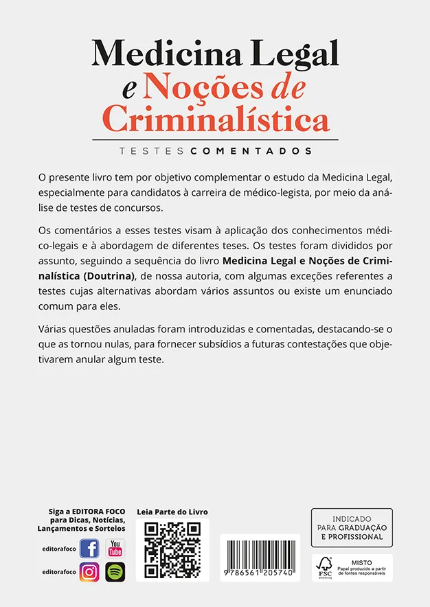 Medicina Legal e Noções de Criminalística - Testes Comentados - 1ª Ed - 2025: Medicina Legal e Noções de Criminalística - Testes Comentados - 1ª Ed - 2025 Quarta Capa