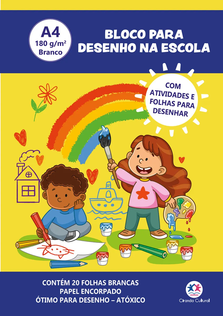 Bloco para Desenho A4 180g – 20 Folhas brancas: Bloco para Desenho A4 180g – 20 Folhas brancas: