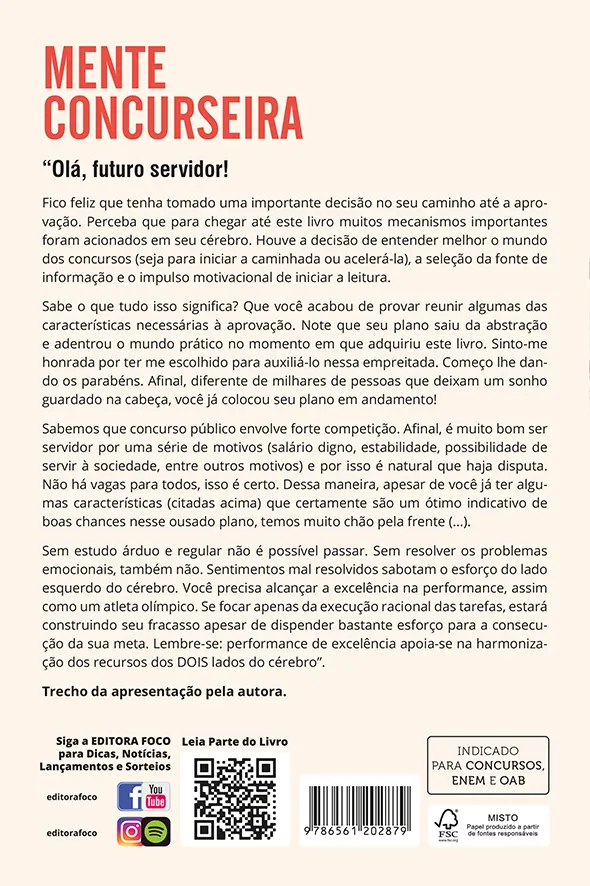 Mente Concurseira - Técnicas de Estudo e Inteligência Emocional para Concursos: Mente Concurseira - Técnicas de Estudo e Inteligência Emocional para Concursos Quarta Capa