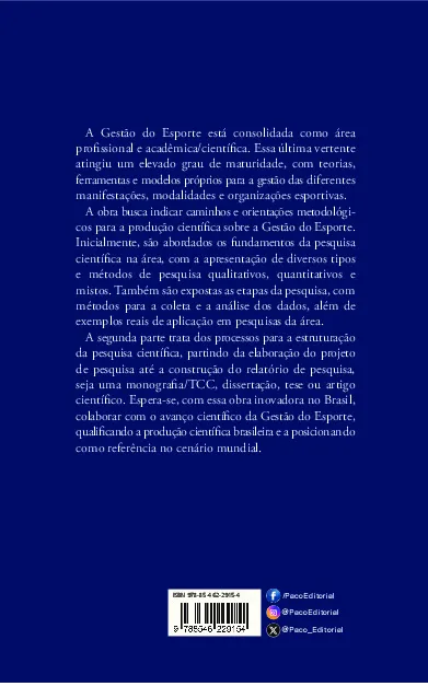 Métodos e projetos de pesquisa em Gestão do Esporte: Métodos e projetos de pesquisa em Gestão do Esporte Quarta Capa