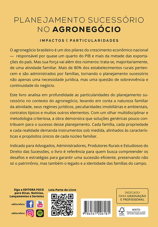 Planejamento Sucessório no Agronegócio - Impactos e Particularidades - 1ª Ed - 2025: Planejamento Sucessório no Agronegócio - Impactos e Particularidades - 1ª Ed - 2025 Quarta Capa