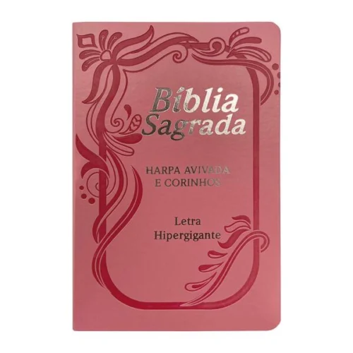 Bíblia letra hipergigante pu luxo c/ índice c/harpa borda prateada rosa: